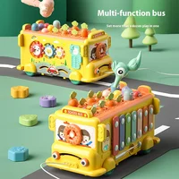 Multifunction Bus Children Toys Musical Instrument Cartoon Pulling Out Carrots Baby Montessori Educational Toys Bus Storage Box 1