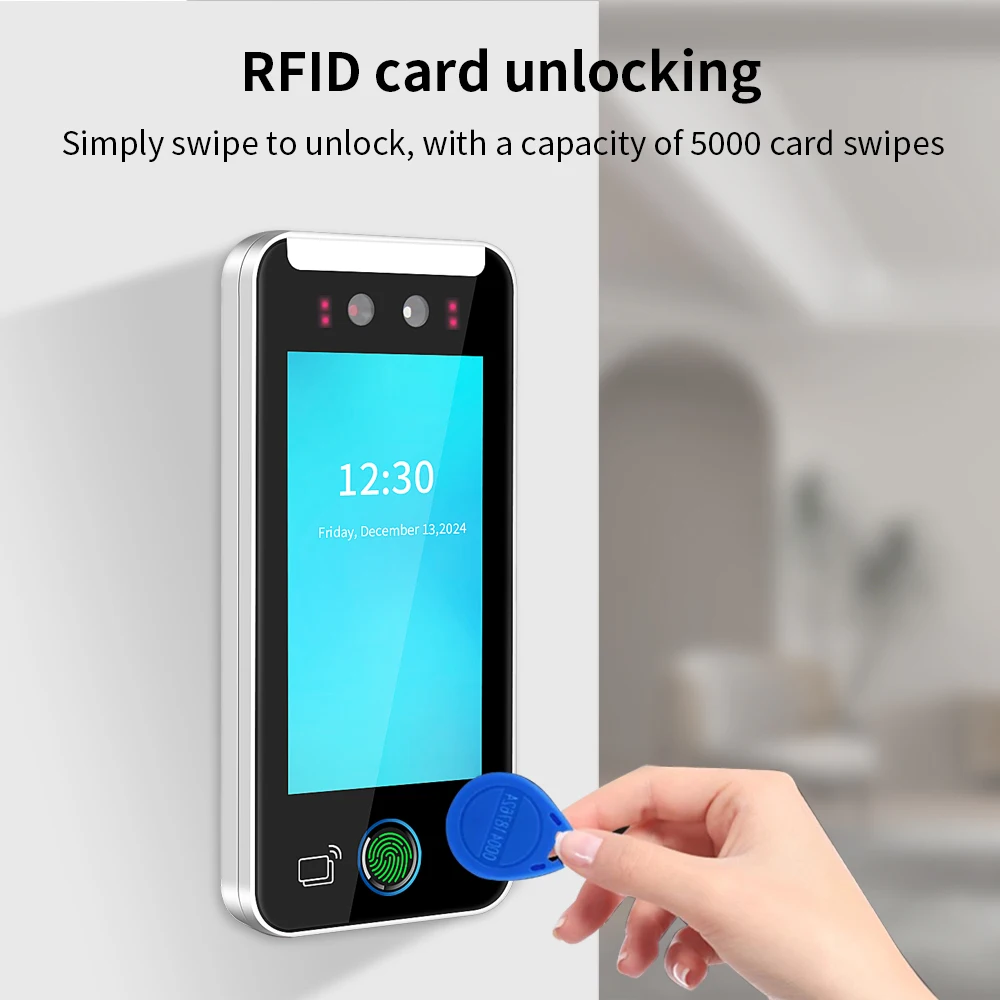 WiFi AI 얼굴 지문 출석 출입 통제 기계 5 1080P HD TCP/IP 생체 인식 스마트 도어 인식