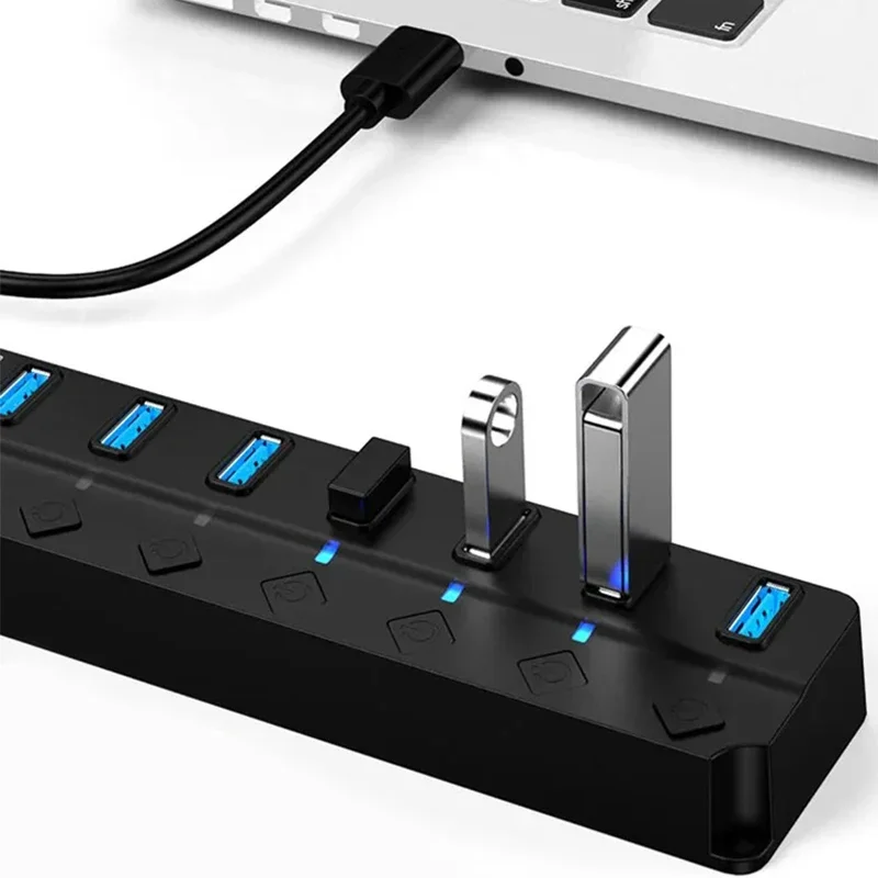 USB hub USB3.0 HUB 4in1 7in1USB Splitter 2.0 USB Adapter Multi-Port Independent Power Switch Extender 30CM Cable