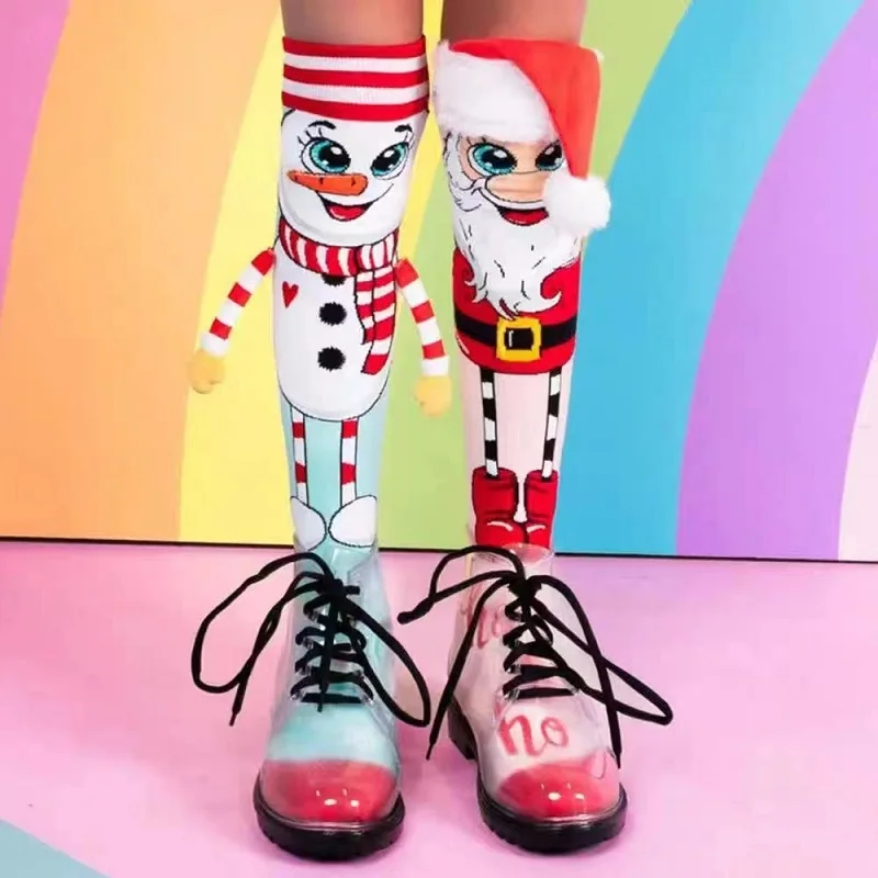 Fun Christmas Socks Santa and Snowman Novelty Women's Cozy Slipper Socks For Girls Women Fluffy