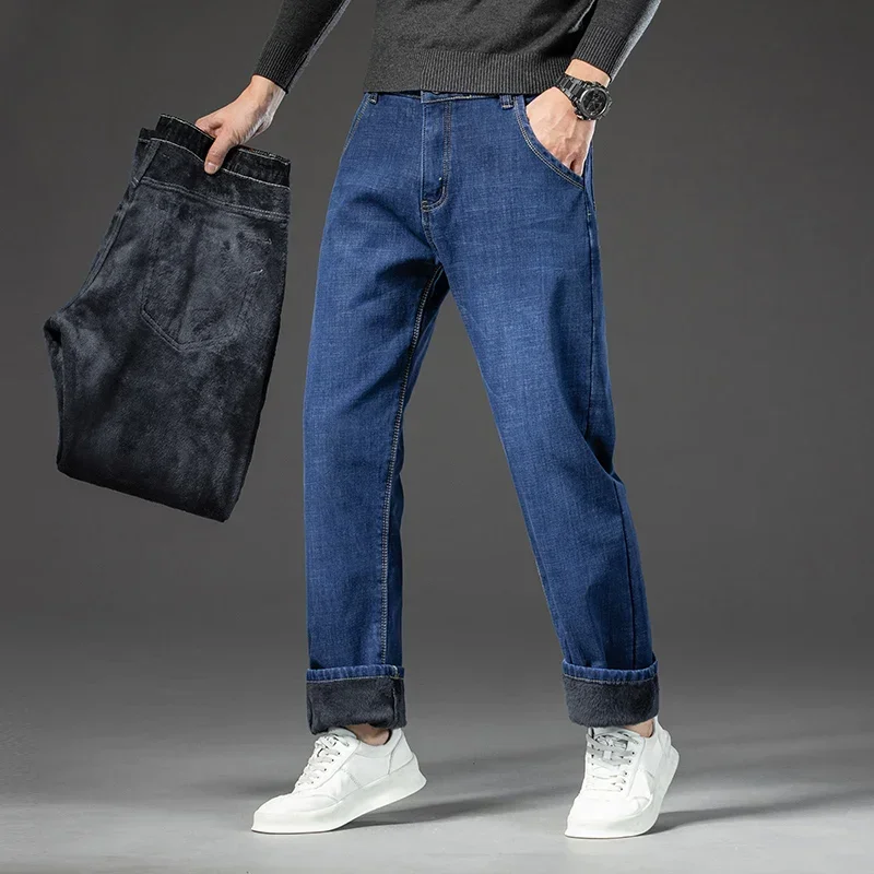 Stretch Fleece Thick Warm Loose Straight Leg Jeans Autumn and Winter Men Plus Size Cargo Hosen Frauen 5