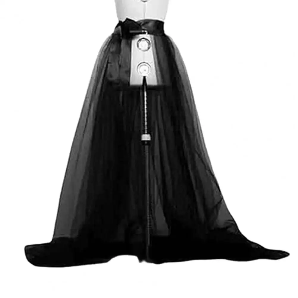 

High Waisted Petticoat Elegant Lace-up Tulle Maxi Skirt for Women Retro A-line Style with High Waist Big Hem for Wedding Party