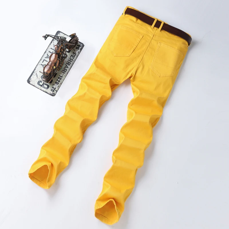Yellow Men's Straight Jeans New Design Denim Male Long Pants Elastic Fashion Korean Youth Party Hip Hop Trousers Streetwear 3