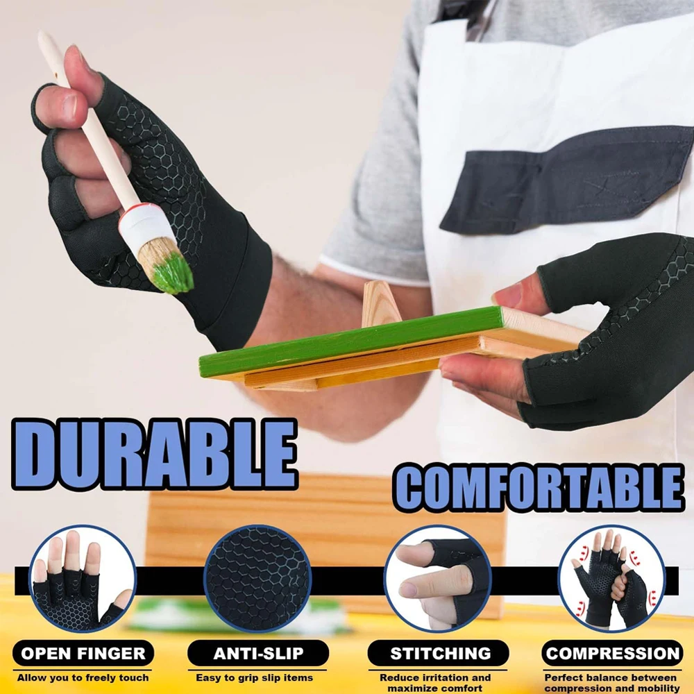 Copper Compression Arthritis Gloves 1Pair Fingerless Hand Support fingerless gloves compression gloves for Carpal Tunnel Ideal for Typing,Crocheting, Men & Women