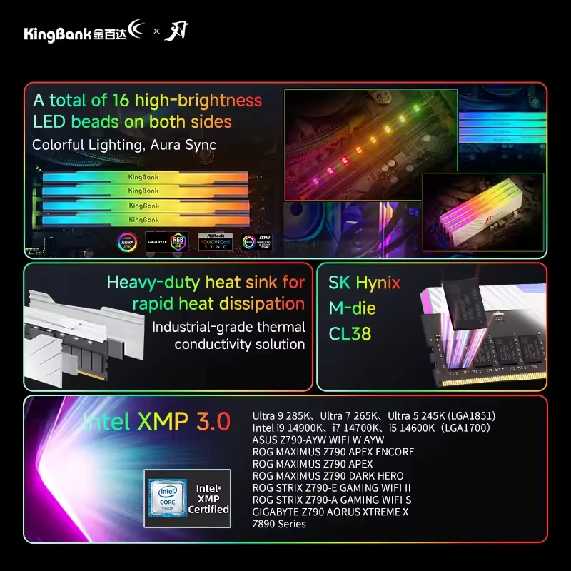 KingBank DDR5 RGB RAM 24GB(24GBX1)/48GB(24GBX2) 6800 7600