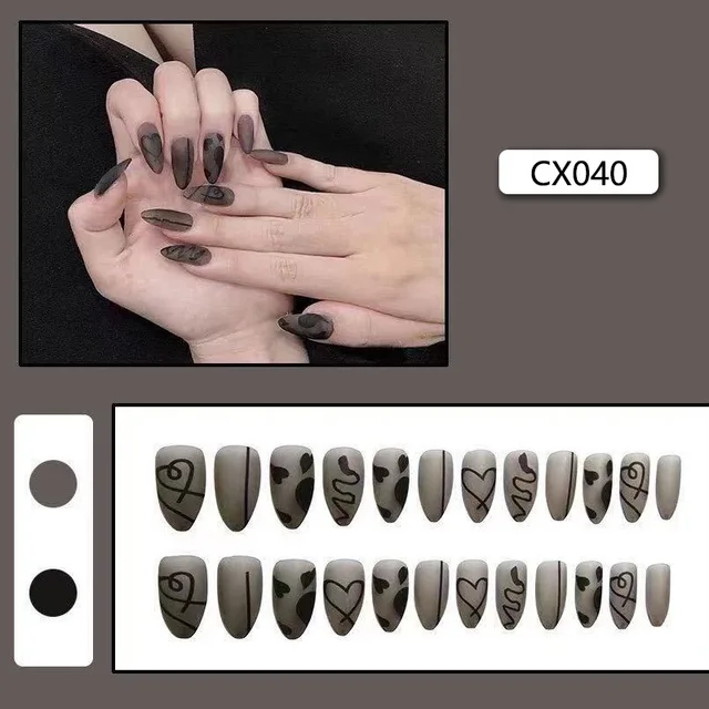 24pcs/box Fake Nails Press on Short Reusable with Designs Set French Artificial Pink False Tipsy Stick-on Nails Tips Art CX040