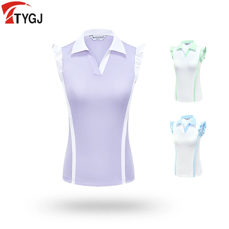 New Women's Golf Sleeveless T-shirt Ruffle Fly Sleeve Golf Sports Shirt Breathable Quick Drying Slim Tops Casual Sportswear