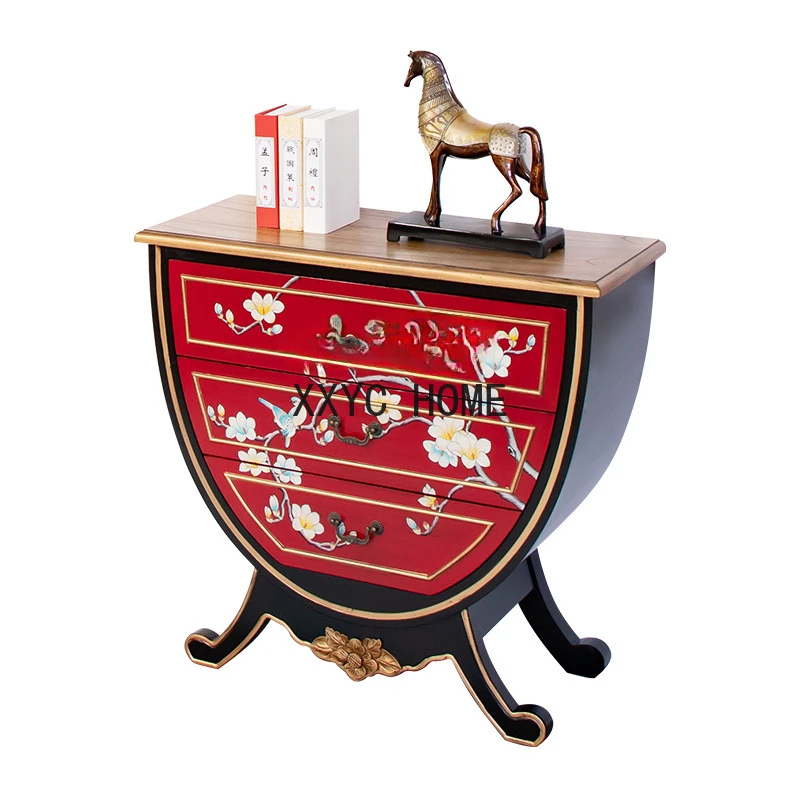 

New Chinese Style Country Solid Wood Chest of Drawers Locker Vintage Sideboard Cabinet Bedroom Bedside Side Cabinet
