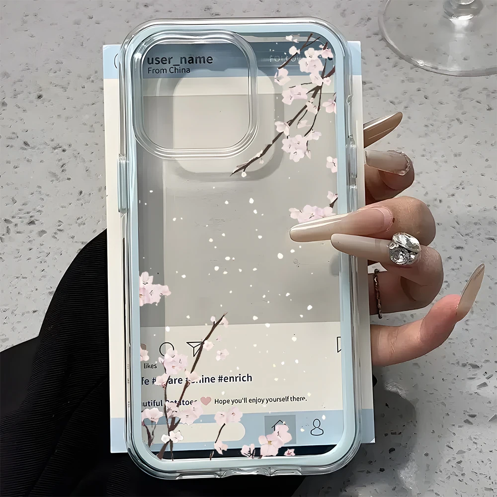 Cherry Blossom Pattern 2-in-1 Clear Phone Case Cover