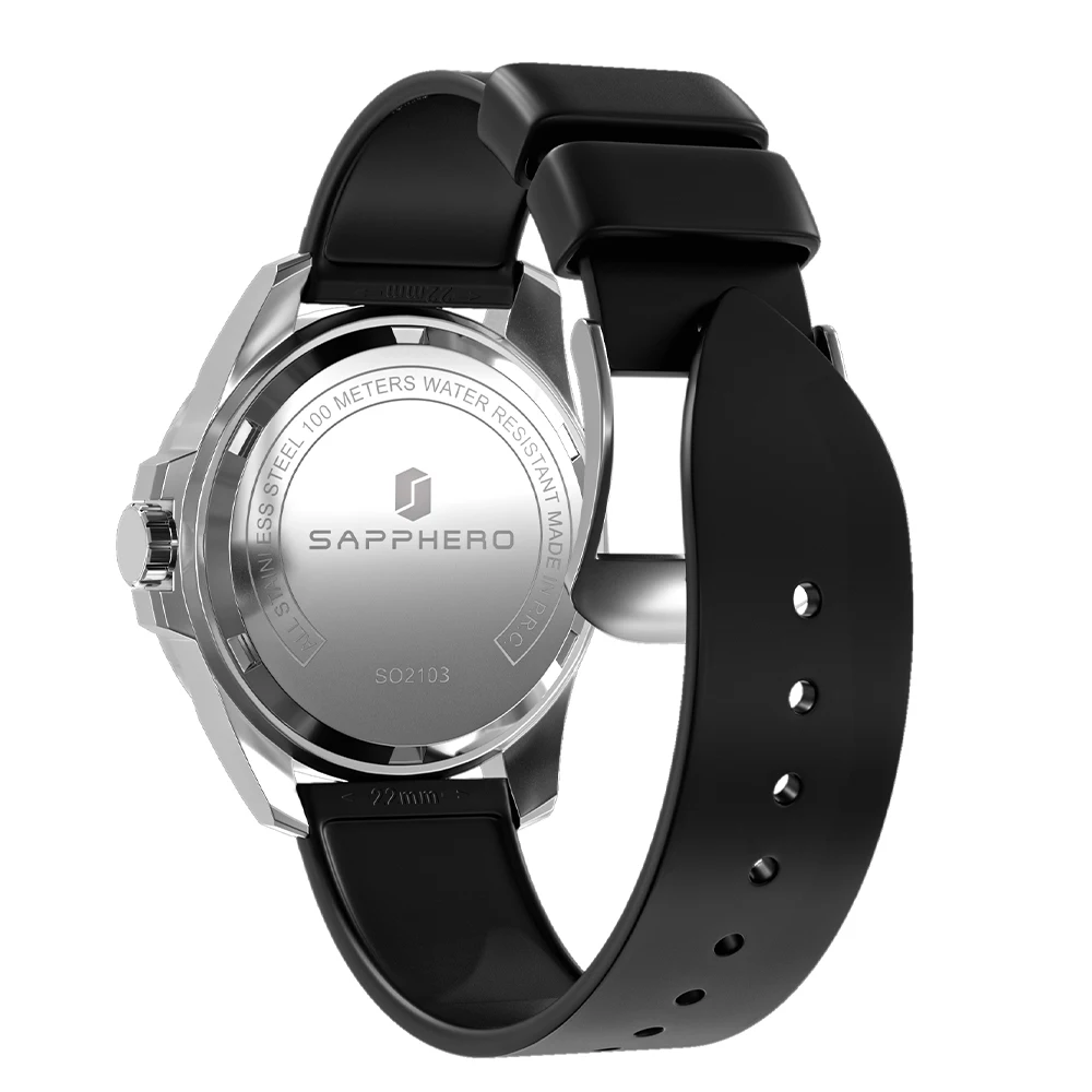 SAPPHERO Mens Watch Stainless Steel Case Silicone Strap Quartz Wristwatch Sport Waterproof Watch for Men Date Clock