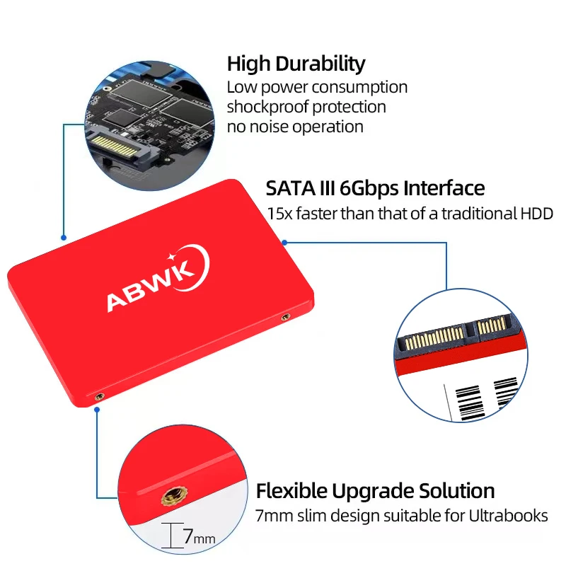 ABWK SSD 2.5, 데스크탑 PC용 내장 솔리드 스테이트 드라이브, SATA3 ssd, 1TB, 2TB, 512GB, SATA III, 480GB, 240GB, 120GB, 256GB