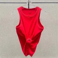 Femmes t-shirts nouveau torsadé fleur noué haut sans manches pour l'été 2025 élastique mince pur coton femmes gilet corset haut court 5