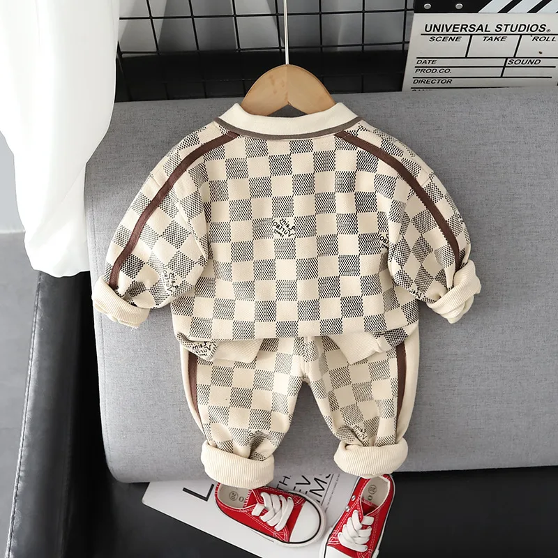 Spring Autumn Baby Infant Boy Outfit Set fashion Checkerboard plaid long  sleeve hoodies+pants 2pcs children suit kids clothes - AliExpress