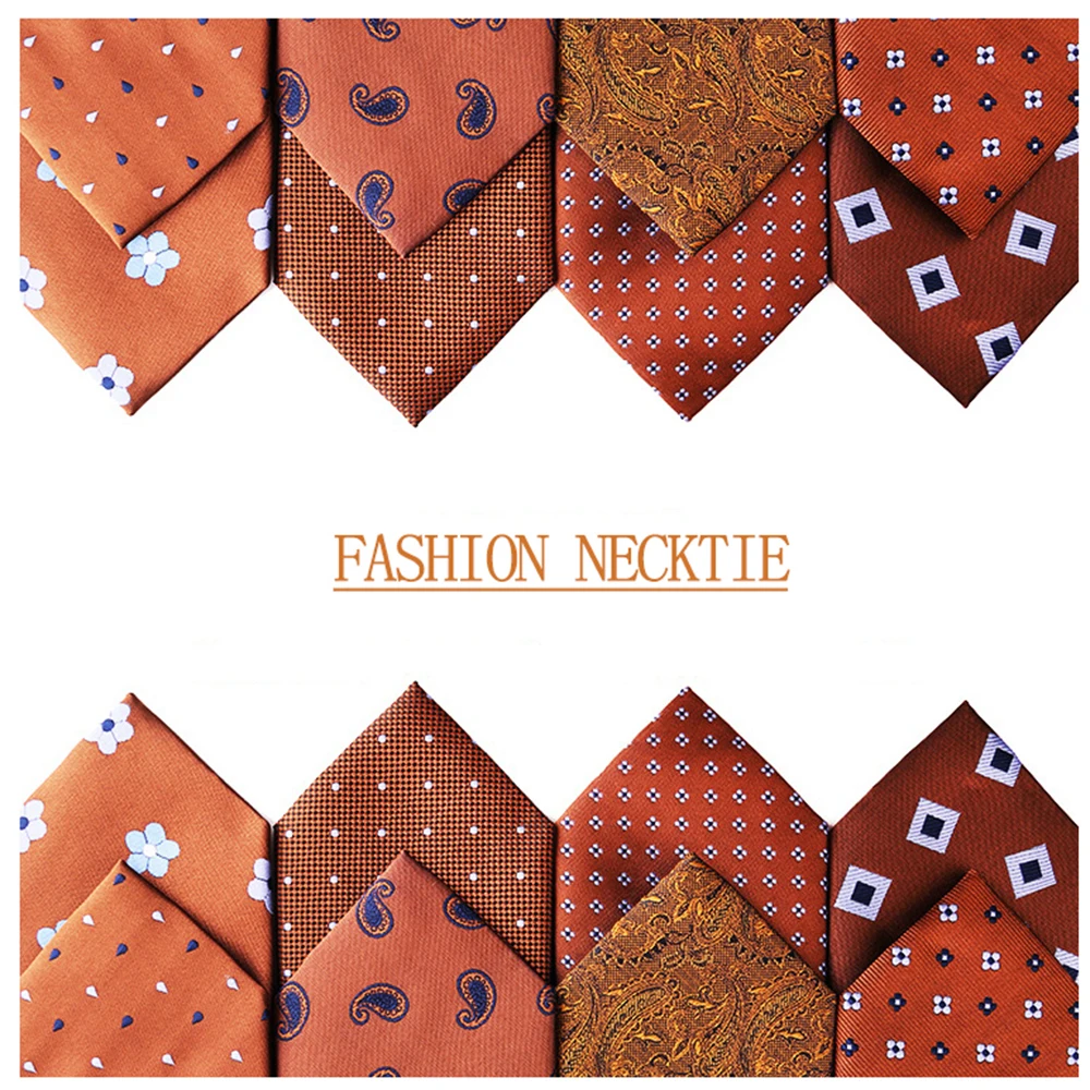 

Brown Tie For Men Wedding Party Banquet Necktie Stripe Flower Dots Wedding Neckties Classic Jacquard Woven Solid Men's Tie