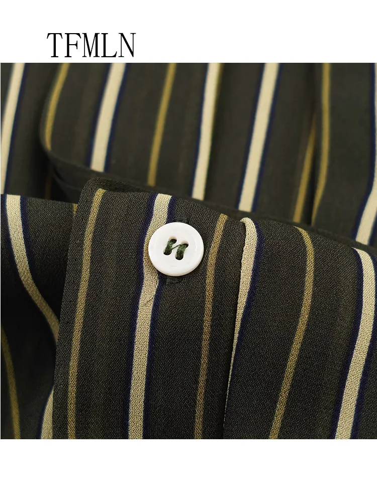 Casual New Women Striped Tie Blouses 2026 Spring Summer Simple Single Breasted Thin Loose Shirts High Street Long Sleeve  Tops