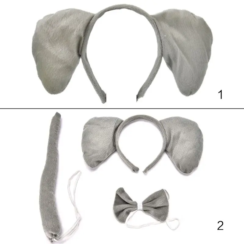 

Child Adult Animal Costume Set Large Elephant Ears Headband Bow Ties Long Tail