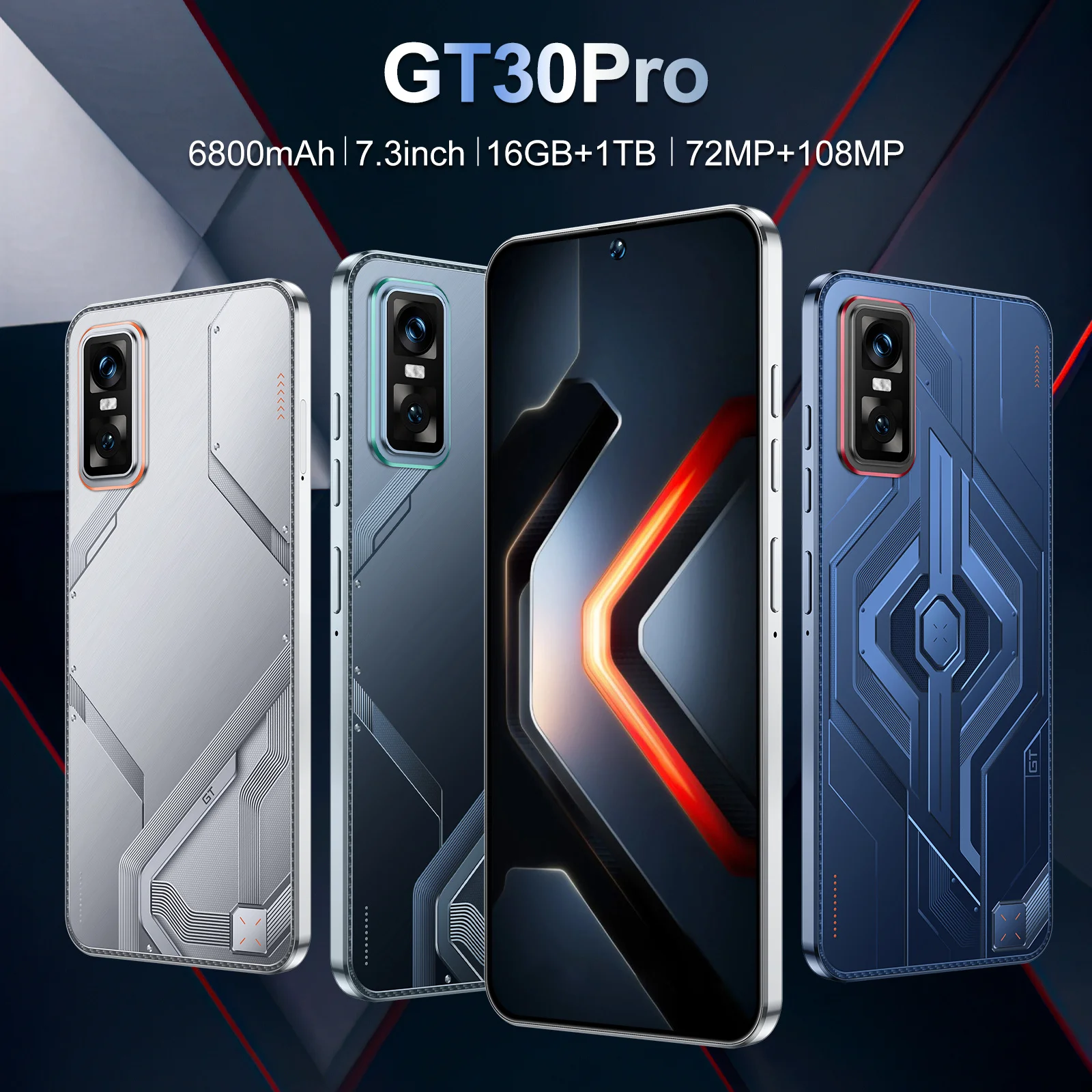HOT 2025 New GT30 Pro 7.3HD Global Edition Original Smart Dual Card 7800mAh Battery Facial Recognition Function