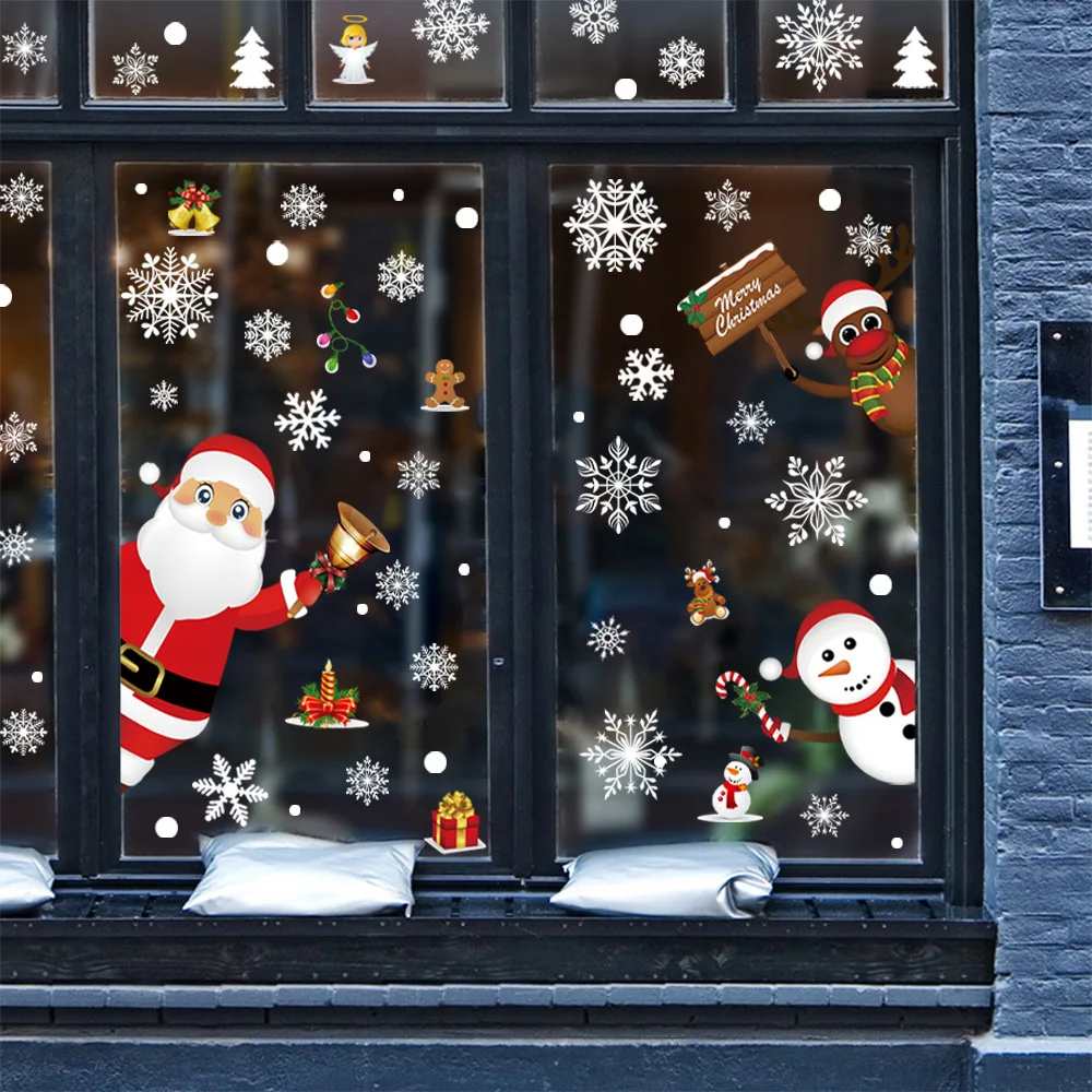 Wall Sticker Mirror Wall Sticker Christmas Stickers New Christmas Decoration Window Stickers Santa Gifts Merry Christmas Mirror Sticker White Snowflake Ornaments Winter Decal