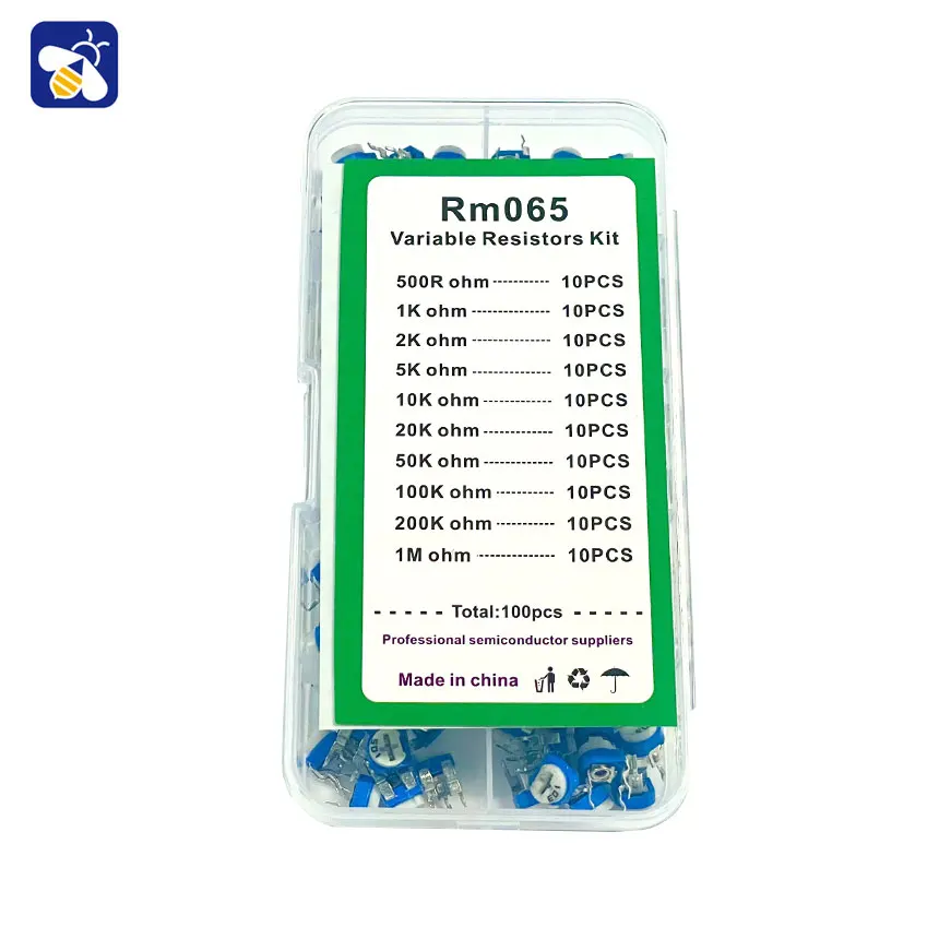 10 kinds of adjustable resistors potenciometroRM065 variable 1K 2K 5K 10K 50K 100K 500K ohm 1M horizontal blue and white potentiometer