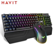 HAVIT משחקים מכאני מקלדת 104 מפתחות RGB תאורה אחורית כחול/אדום מתג Wired משחק עכבר סט זרוע שאר Ru/דה/אנגלית גרסה|Keybord Mouse Combos|  