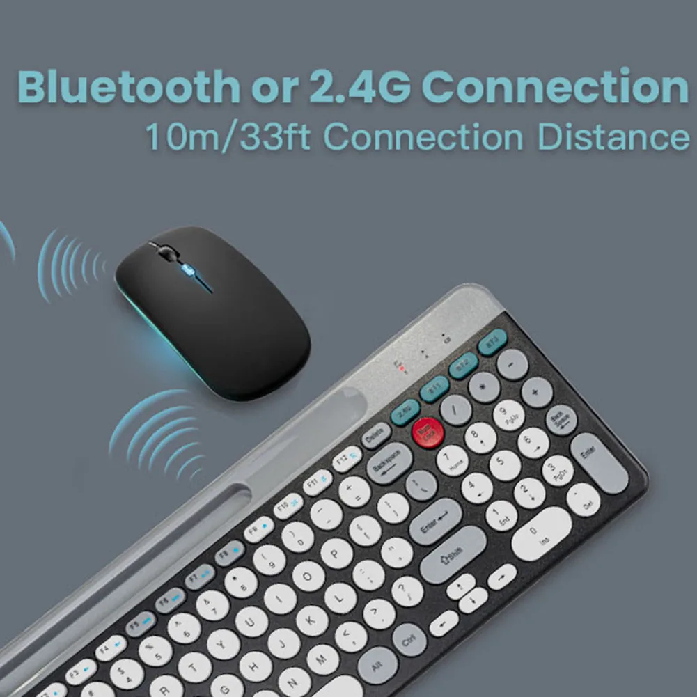 2.4Ghz BT 2 모드 BT 키보드 및 마우스(폰 홀더 포함) 무선 멀티 디바이스 키보드 마우스, Mac/iOS/안드로이드/Win7용 인체공학적 디자인