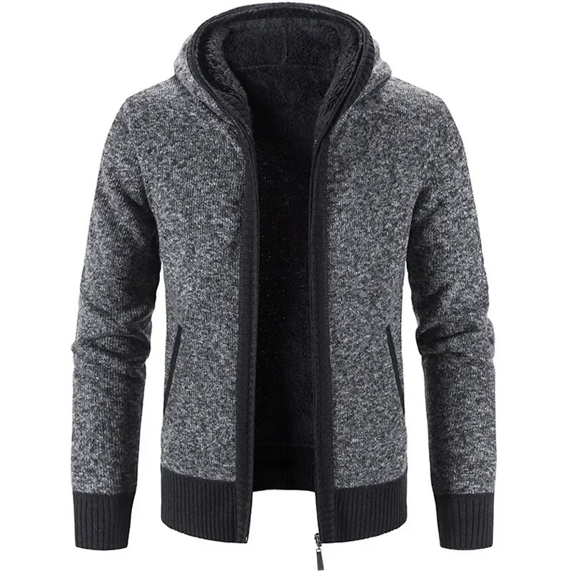 Mens Hooded Cardigan Sweater 2023 Winter New Fleece Thickened in Winter Knitwear Sweaters Coat Jacket Zipper Casual Men Clothing