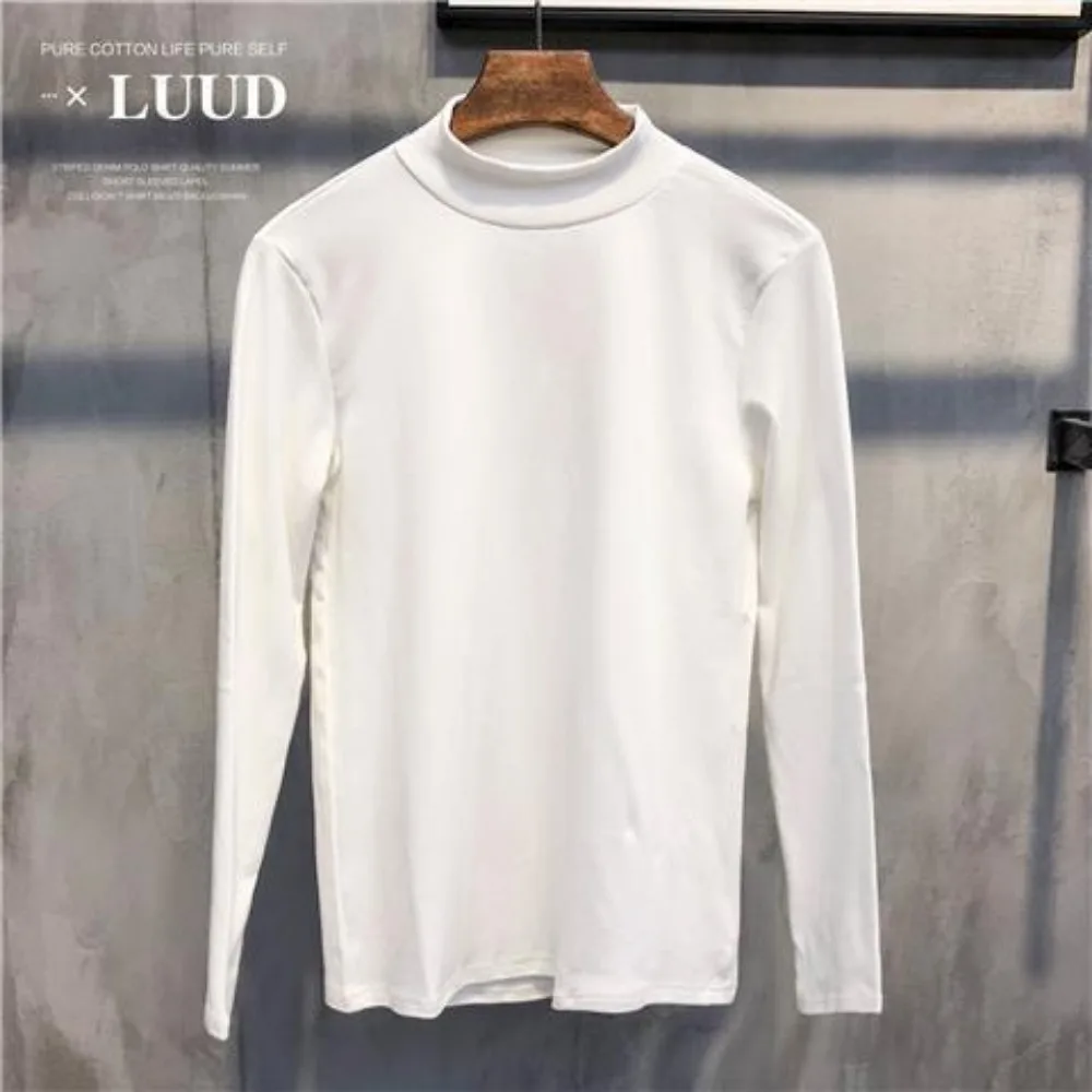 Moda abbigliamento coreano Y2k Streetwear Casual elegante Slim dolcevita da uomo autunno inverno Casual Tee top t-shirt Oversize uomo 6
