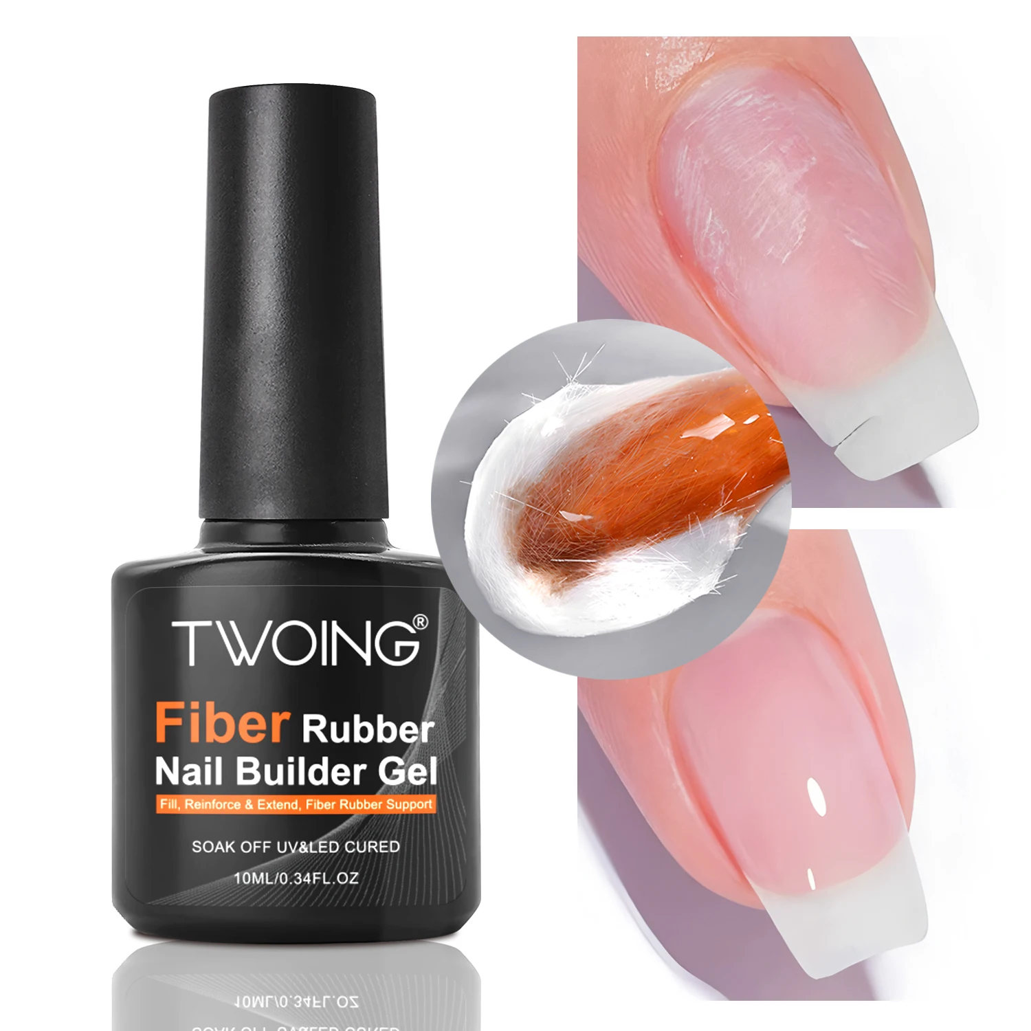 TWOING 10ml Base Gel Top Coat Fiber Rubber Gel Reinforcement for Nails Tools Soak Off UV LED Nail Varnish Function