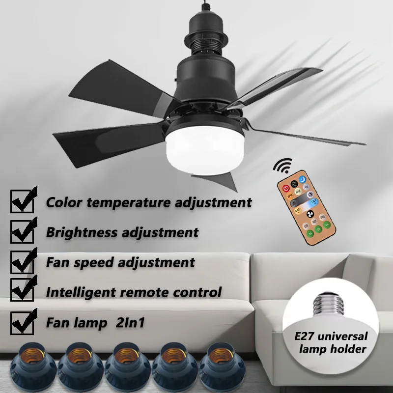 Hot Sale E27 Base Ceiling Fan Lamps with Remote Control Diameter 40cm Three Wind Speed Adjustment Detachable Bedroom Led Lights