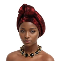 Brillant haut noué africain couvre-chef femmes Turban casquette traditionnelle africaine coiffure Auto Gele bandeau nigérian mariage Geles 5