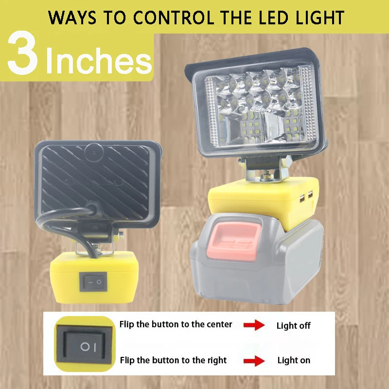 Car LED Work Light Flashlight Electric Torch Spotlight USB Power Bank For DeWalt 18V 20V Li-ion Battery High Low Ceam Control