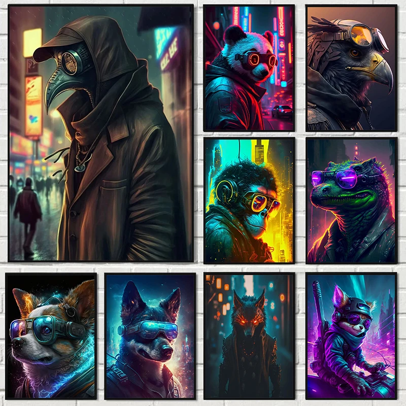 

Abstract Punk Animal Art Canvas Painting Posters Prints Cat Dog Panda Wall Pictures for Modern Home Living Room Decor No Frame