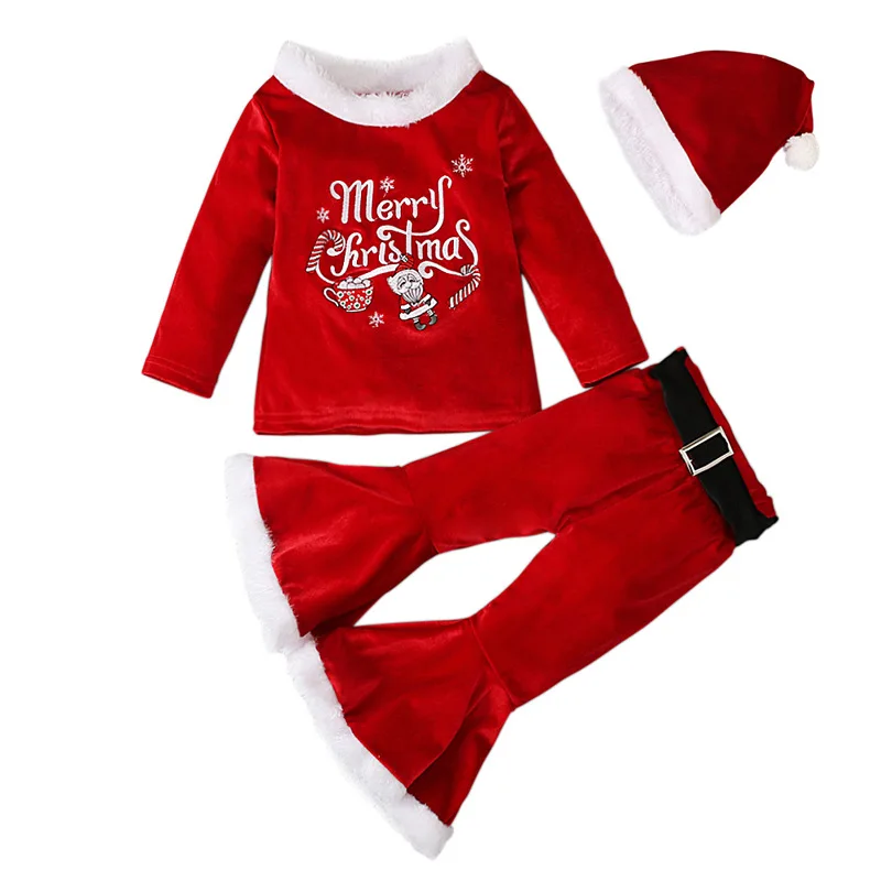 thumbnail image 1 of Baby Girls Christmas Cosplay Santa Claus Costume For Kids Xmas Party Red Clothes Tops+ Pants+Hat+Belt Children New Year Outfits, 1 of 5
