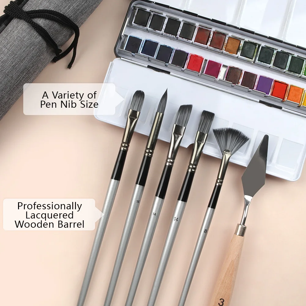 SeamiArt 24pcs Silver Grey Painting Brush Set – Gouache, Watercolor, Oil 3