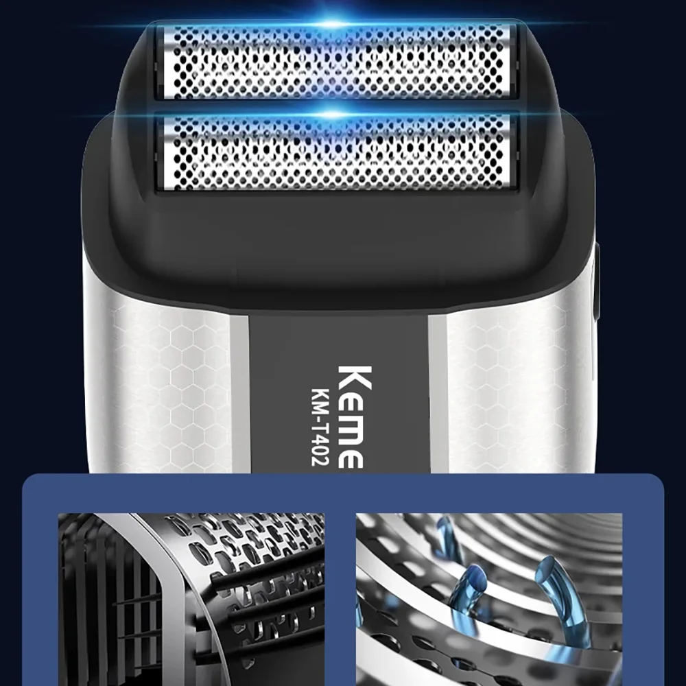 케메이 T402 UV 살균 금속 이중 포일 면도기 남성용 전문 이발사 왕복식 면도기 대머리 면도기
