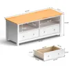 Handcrafted Solid Oak TV Stand Entertainment Center - Elegant White/Pine Media Console with Spacious Storage Drawers & Open Shel 2