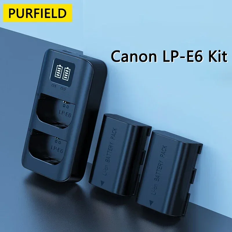 Purfield-bateria do Carregador Duplo para Canon Eos 5ds r 5d Mark ii 5d Mark Iii 6d 7d 70d 80d 2600mah 7.2v lp e6 Lp-e6 E6n Led Carregador Duplo - Image 6
