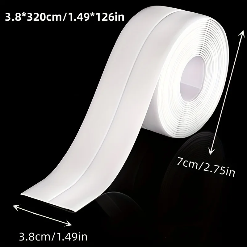 Description Picture 3 of item1 Roll Bathroom Shower Tub Sealing Tape, White PVC Self-adhesive Waterproof Wall Sticker Suitable For Bathrooms, Sinks, Bathtubs