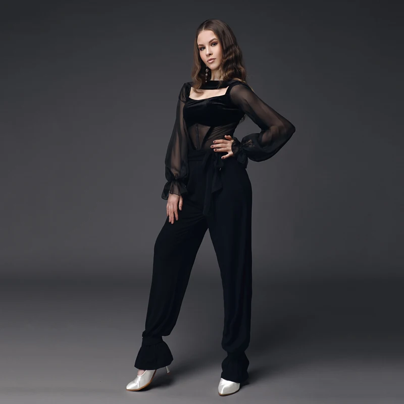 New Black Modern Dancing Pants For Women Ballroom Dance Pants Adults Latin Dance Performance Stage Taining Wear SL9327