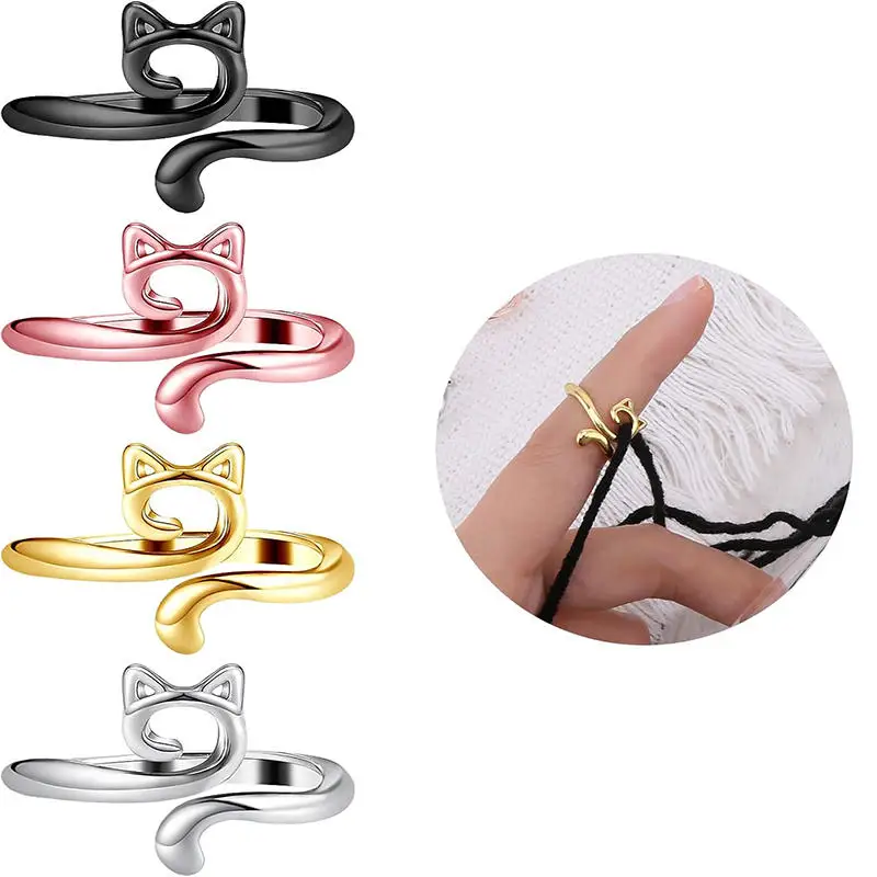 Finger Ring Jewelry Accessories Adjustable Rings Opening Ring Badminton T Shirt Cat Ring Alloy Geometric With Adjustable Opening Design Multi-function Knitting Crochet Hook Fashion Jewelry Decor