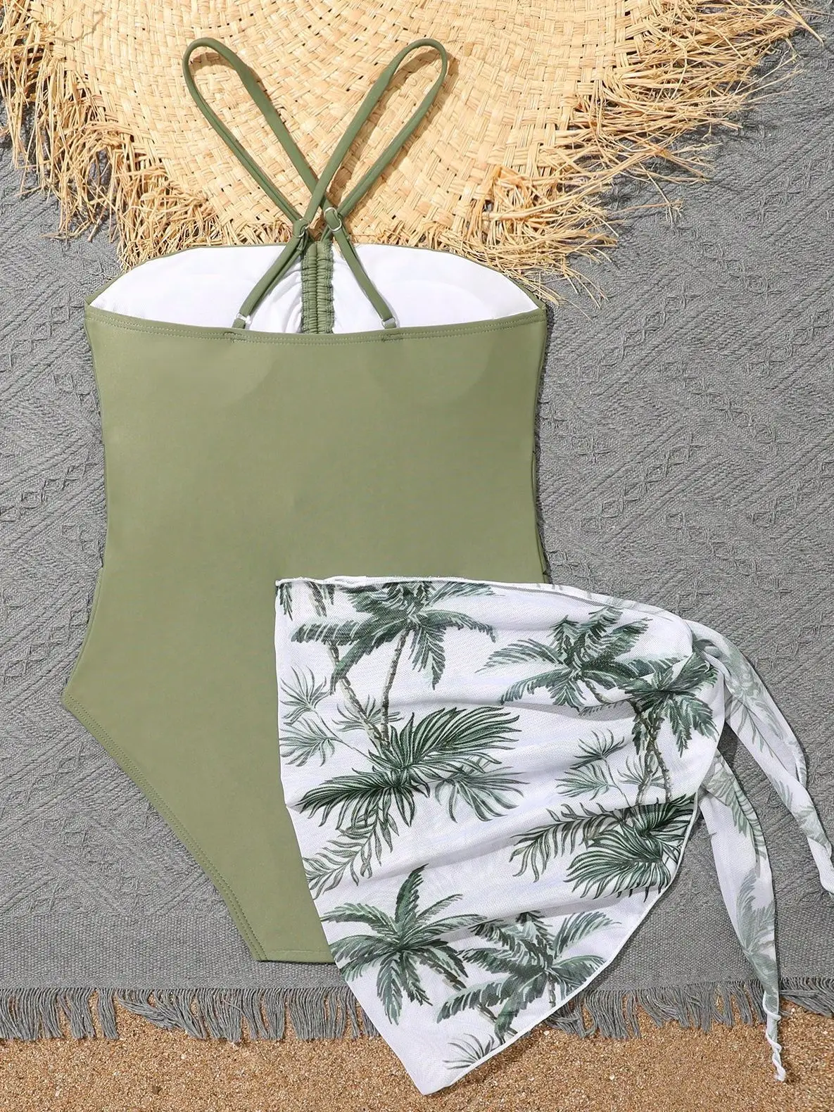 Girls Ruched Cut Out 원피스 수영복 & 트로피컬 프린트 비치 셔츠 2025 어린이 수영복 여성 어린이 수영 수영복