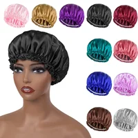 Elastic Band Hair Care Bonnets for Women Solid Color Satin Sleeping Night Caps Femme Hair Cover Beanies Shower Hats Accessories 1