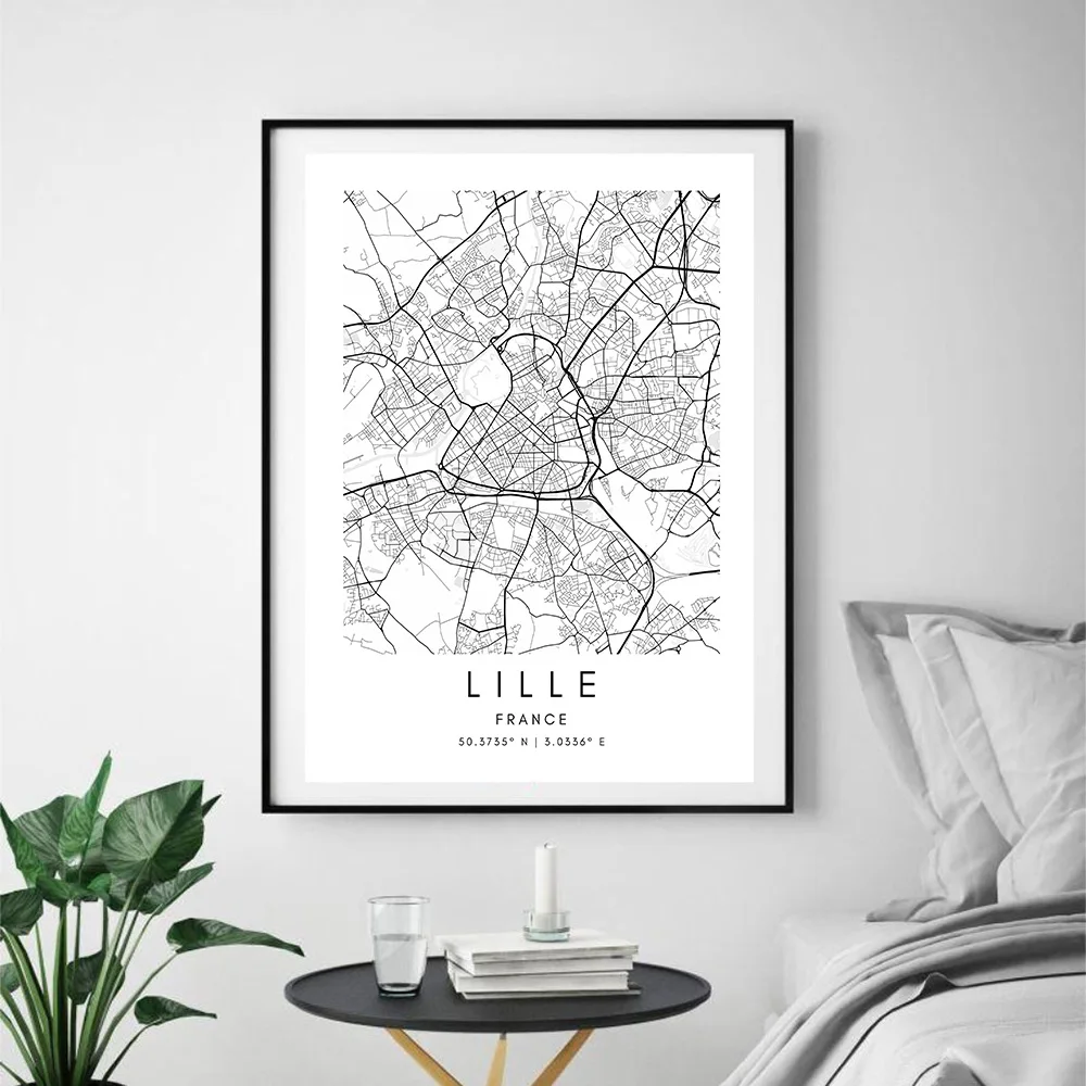 Lille City Map Nordic Posters Hometown Street Prints Map Canvas