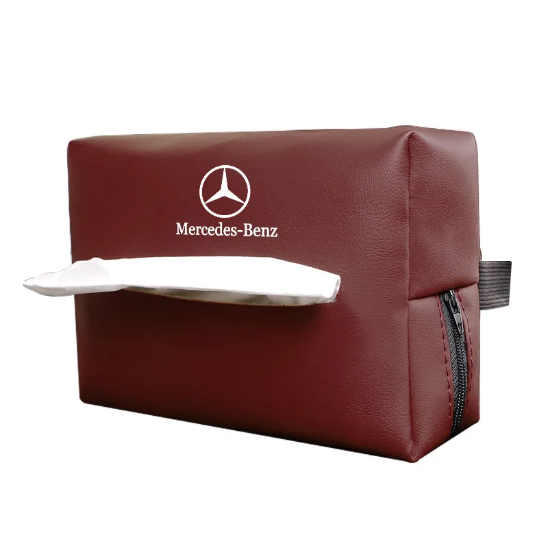 thumbnail image 1 of Caja de pañuelos de cuero para el coche, parasol, respaldo del asiento, bolsa colgante, accesorios para Mercedes Benz Clase B/C/E/S AMG C200L GLC GLE CLA W211, 1 of 5
