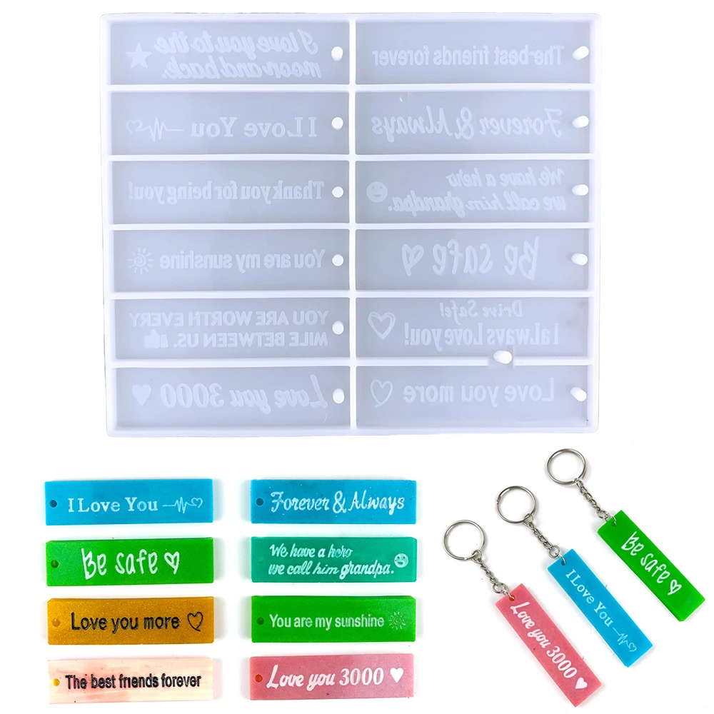 

Epoxy Resin Silicone Mold 12pcs English Words Mould for DIY Making Keychain Letter Pendant Charms Alphabet Crafts Accessories
