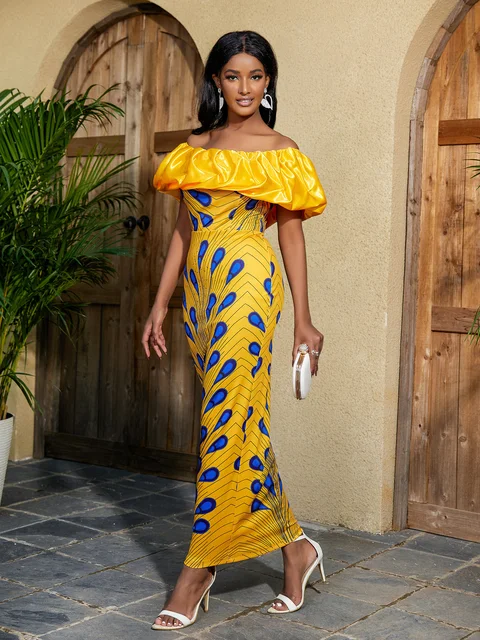 Chisom Cold Shoulder Print Ankle Length Gown - Image 2