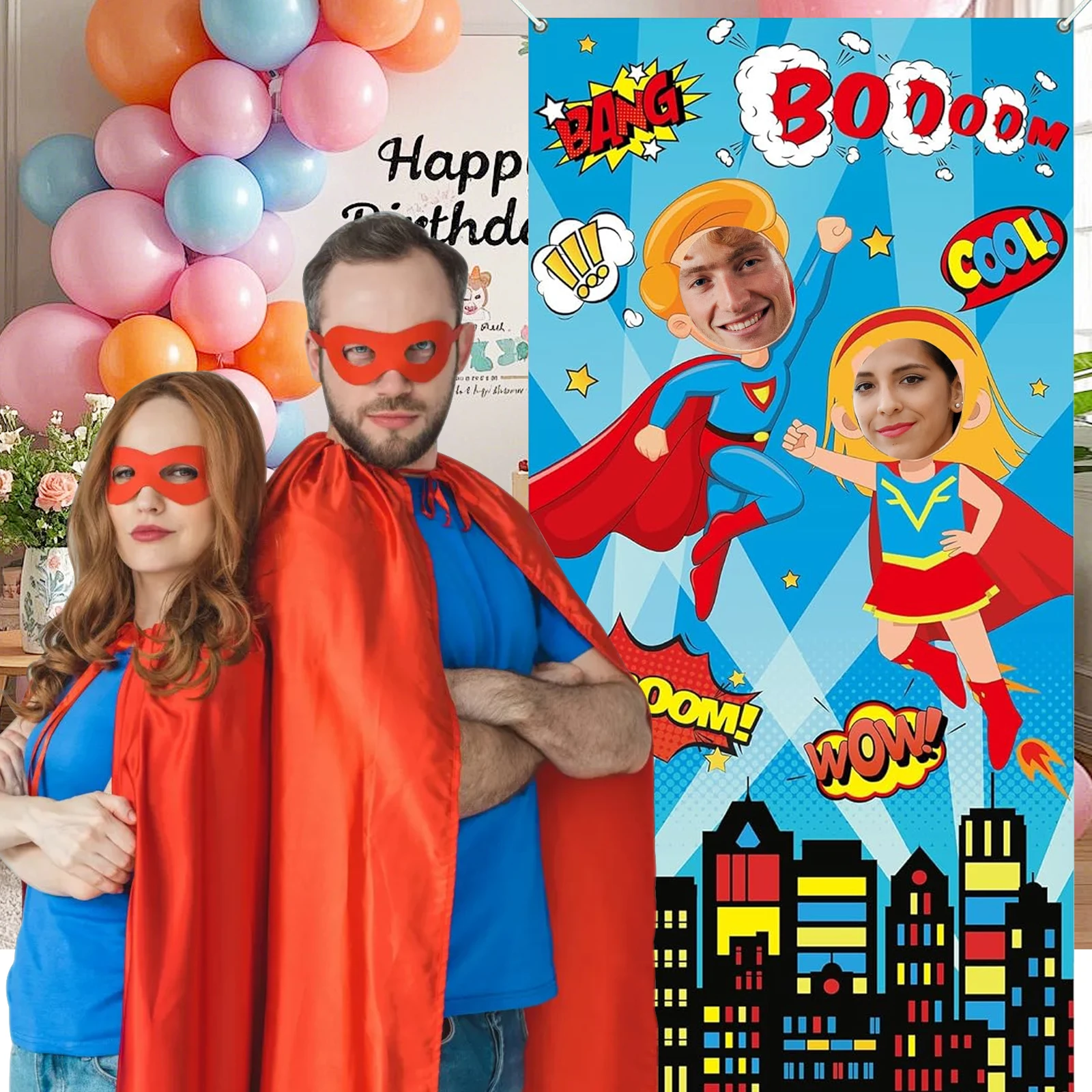 רקע לתמונה של גיבור עם נושא סופר, קישוט גיבור עם נושא סופר מהנה, גיבורים גדולים, סיטיסקייפ, קומיקס, תמונת רקע, דגל גיבורים