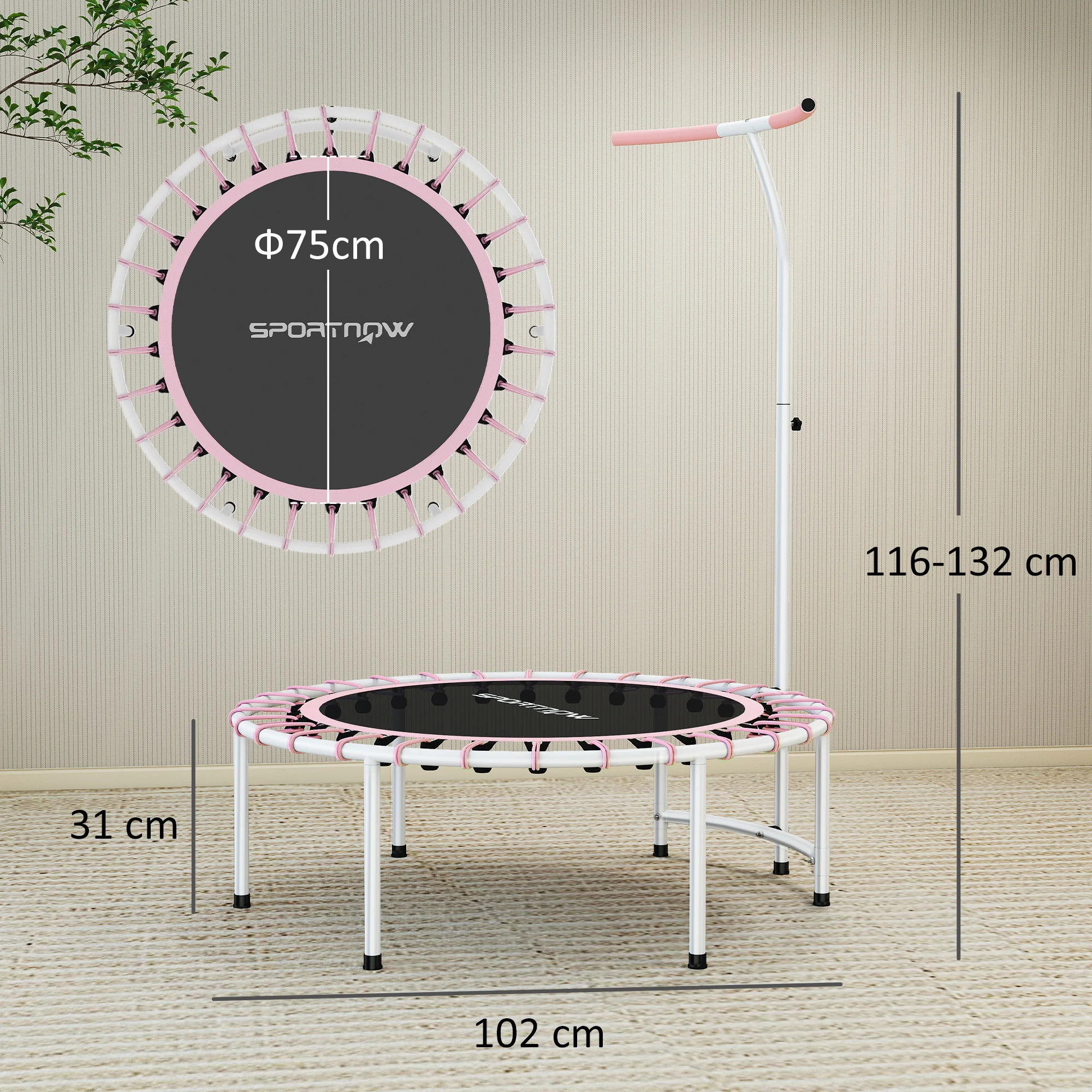 Trampolín plegable para niños de 3 pies con manubrio ajustable, mini trampolín para interiores y exteriores, soporta hasta 150 libras, lindo gato perfecto para niños pequeños, tapete de salto para