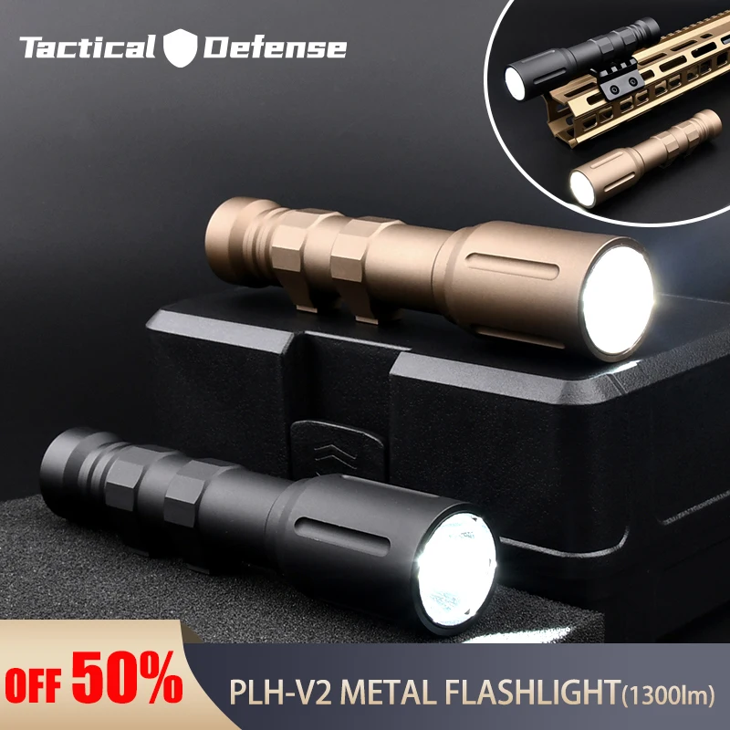 전술 고출력 1300 루멘 모드 PLHv2 전술 손전등, 야외 사냥 총 스카우트 라이트, 20 mm 레일 Mlok Keymod Airsof에 적합 