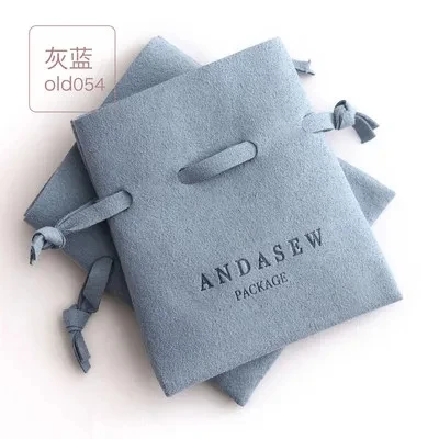 thumbnail image 1 of 100 Uds. Bolsas de joyería de terciopelo con diseño de logotipo personalizado, embalaje para pequeñas empresas, pendientes de anillo de microfibra con cordón, bolsas de regalo para dulces, 1 of 5